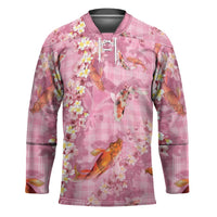 Pink Palaka Hawaiian And Japanese Hockey Jersey Sakura Lei With Koi Fish DT05 Unisex Pink - Polynesian Pride