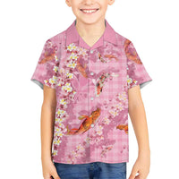 Pink Palaka Hawaiian And Japanese Kid Hawaiian Shirt Sakura Lei With Koi Fish - Polynesian Pride