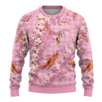 Pink Palaka Hawaiian And Japanese Ugly Christmas Sweater Sakura Lei With Koi Fish - Polynesian Pride