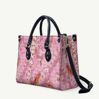 Pink Palaka Hawaiian And Japanese Leather Bag Sakura Lei With Koi Fish - Polynesian Pride