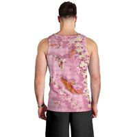 Pink Palaka Hawaiian And Japanese Men Tank Top Sakura Lei With Koi Fish - Polynesian Pride