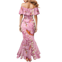 Pink Palaka Hawaiian And Japanese Mermaid Dress Sakura Lei With Koi Fish - Polynesian Pride