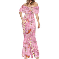 Pink Palaka Hawaiian And Japanese Mermaid Dress Sakura Lei With Koi Fish - Polynesian Pride