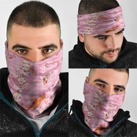 Pink Palaka Hawaiian And Japanese Neck Gaiter Sakura Lei With Koi Fish - Polynesian Pride