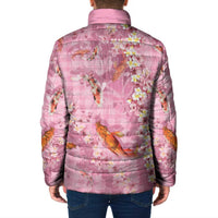 Pink Palaka Hawaiian And Japanese Padded Jacket Sakura Lei With Koi Fish - Polynesian Pride
