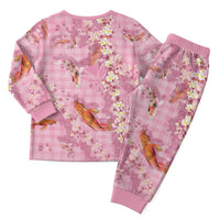 Pink Palaka Hawaiian And Japanese Christmas Pajama Set Sakura Lei With Koi Fish - Polynesian Pride