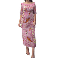 Pink Palaka Hawaiian And Japanese Puletasi Sakura Lei With Koi Fish - Polynesian Pride