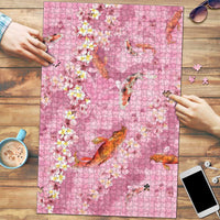 Pink Palaka Hawaiian And Japanese Puzzle Sakura Lei With Koi Fish - Polynesian Pride