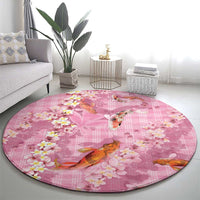 Pink Palaka Hawaiian And Japanese Round Carpet Sakura Lei With Koi Fish - Polynesian Pride
