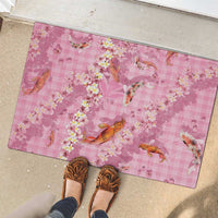 Pink Palaka Hawaiian And Japanese Rubber Doormat Sakura Lei With Koi Fish - Polynesian Pride