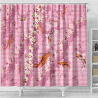 Pink Palaka Hawaiian And Japanese Shower Curtain Sakura Lei With Koi Fish - Polynesian Pride