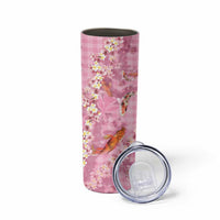 Pink Palaka Hawaiian And Japanese Skinny Tumbler Sakura Lei With Koi Fish - Polynesian Pride