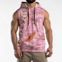 Pink Palaka Hawaiian And Japanese Sleeveless Hoodie Sakura Lei With Koi Fish - Polynesian Pride