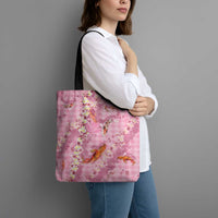 Pink Palaka Hawaiian And Japanese Tote Bag Sakura Lei With Koi Fish - Polynesian Pride