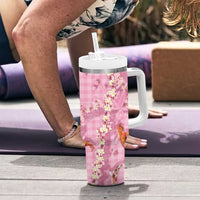 Pink Palaka Hawaiian And Japanese Tumbler With Handle Sakura Lei With Koi Fish - Polynesian Pride