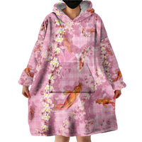 Pink Palaka Hawaiian And Japanese Wearable Blanket Hoodie Sakura Lei With Koi Fish - Polynesian Pride