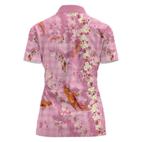 Pink Palaka Hawaiian And Japanese Women Polo Shirt Sakura Lei With Koi Fish - Polynesian Pride