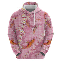 Pink Palaka Hawaiian And Japanese Zip Hoodie Sakura Lei With Koi Fish - Polynesian Pride