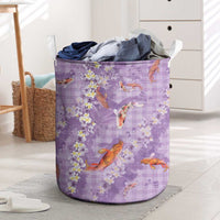 Purple Palaka Hawaiian And Japanese Laundry Basket Sakura Lei With Koi Fish - Polynesian Pride