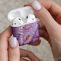 Purple Palaka Hawaiian And Japanese AirPods Case Sakura Lei With Koi Fish - Polynesian Pride