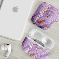 Purple Palaka Hawaiian And Japanese AirPods Case Sakura Lei With Koi Fish - Polynesian Pride