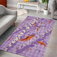 Purple Palaka Hawaiian And Japanese Area Rug Sakura Lei With Koi Fish - Polynesian Pride