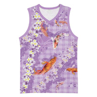 Purple Palaka Hawaiian And Japanese Basketball Jersey Sakura Lei With Koi Fish - Polynesian Pride