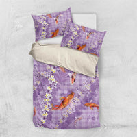 Purple Palaka Hawaiian And Japanese Bedding Set Sakura Lei With Koi Fish - Polynesian Pride