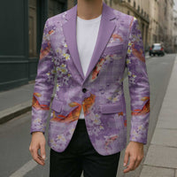 Purple Palaka Hawaiian And Japanese Blazer Sakura Lei With Koi Fish - Polynesian Pride
