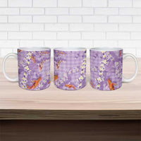 Purple Palaka Hawaiian And Japanese Ceramic Mug Sakura Lei With Koi Fish - Polynesian Pride