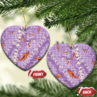 Purple Palaka Hawaiian And Japanese Ceramic Ornament Sakura Lei With Koi Fish - Polynesian Pride