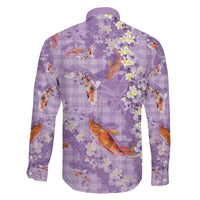 Purple Palaka Hawaiian And Japanese Family Matching Off Shoulder Maxi Dress and Hawaiian Shirt Sakura Lei With Koi Fish - Polynesian Pride