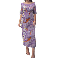 Purple Palaka Hawaiian And Japanese Family Matching Puletasi and Hawaiian Shirt Sakura Lei With Koi Fish - Polynesian Pride