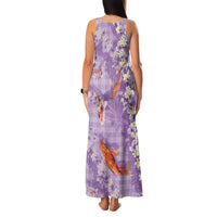 Purple Palaka Hawaiian And Japanese Family Matching Tank Maxi Dress and Hawaiian Shirt Sakura Lei With Koi Fish - Polynesian Pride