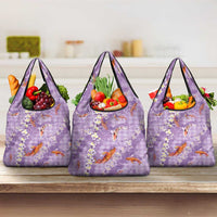 Purple Palaka Hawaiian And Japanese Grocery Bag Sakura Lei With Koi Fish - Polynesian Pride