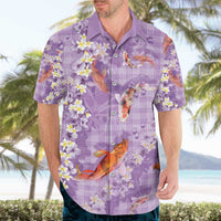 Purple Palaka Hawaiian And Japanese Hawaiian Shirt Sakura Lei With Koi Fish - Polynesian Pride