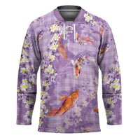 Purple Palaka Hawaiian And Japanese Hockey Jersey Sakura Lei With Koi Fish - Polynesian Pride