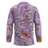 Purple Palaka Hawaiian And Japanese Hockey Jersey Sakura Lei With Koi Fish - Polynesian Pride