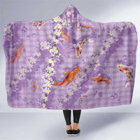 Purple Palaka Hawaiian And Japanese Hooded Blanket Sakura Lei With Koi Fish - Polynesian Pride