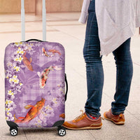 Purple Palaka Hawaiian And Japanese Luggage Cover Sakura Lei With Koi Fish - Polynesian Pride