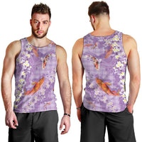 Purple Palaka Hawaiian And Japanese Men Tank Top Sakura Lei With Koi Fish - Polynesian Pride