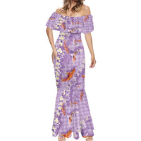 Purple Palaka Hawaiian And Japanese Mermaid Dress Sakura Lei With Koi Fish - Polynesian Pride