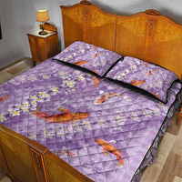 Purple Palaka Hawaiian And Japanese Quilt Bed Set Sakura Lei With Koi Fish - Polynesian Pride