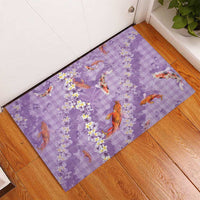 Purple Palaka Hawaiian And Japanese Rubber Doormat Sakura Lei With Koi Fish - Polynesian Pride