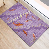 Purple Palaka Hawaiian And Japanese Rubber Doormat Sakura Lei With Koi Fish - Polynesian Pride