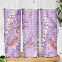 Purple Palaka Hawaiian And Japanese Skinny Tumbler Sakura Lei With Koi Fish - Polynesian Pride