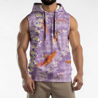 Purple Palaka Hawaiian And Japanese Sleeveless Hoodie Sakura Lei With Koi Fish - Polynesian Pride