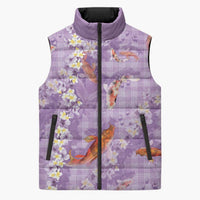 Purple Palaka Hawaiian And Japanese Sleeveless Puffer Jacket Sakura Lei With Koi Fish - Polynesian Pride