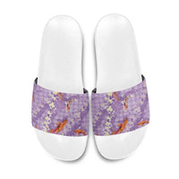 Purple Palaka Hawaiian And Japanese Slide Sandals Sakura Lei With Koi Fish - Polynesian Pride