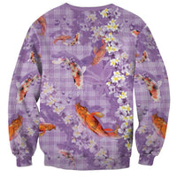 Purple Palaka Hawaiian And Japanese Sweatshirt Sakura Lei With Koi Fish - Polynesian Pride
